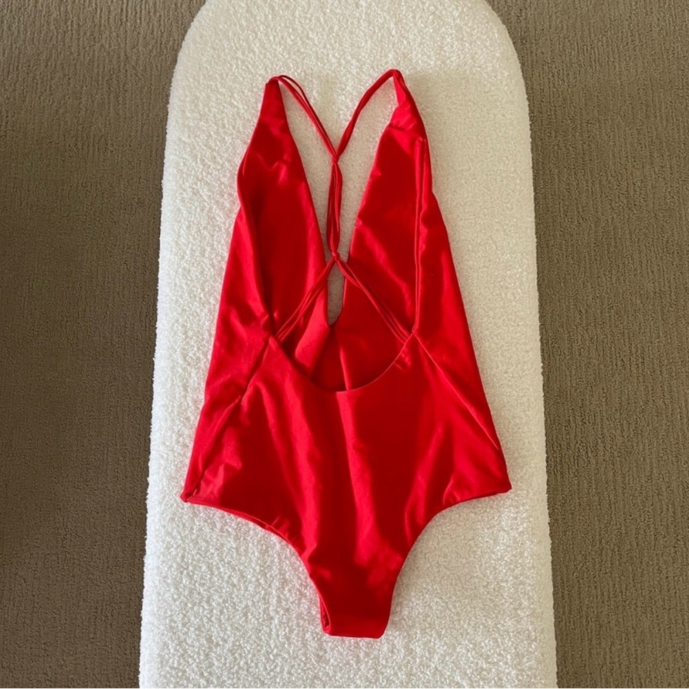 Mikoh Red Deep V One-Piece Swimsuit - Picture 2 of 4